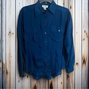 Vintage Sara Stephen‎ Silk French Blue Button Front Top